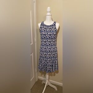 Tommy Bahama Navy and White Patterned midi dress